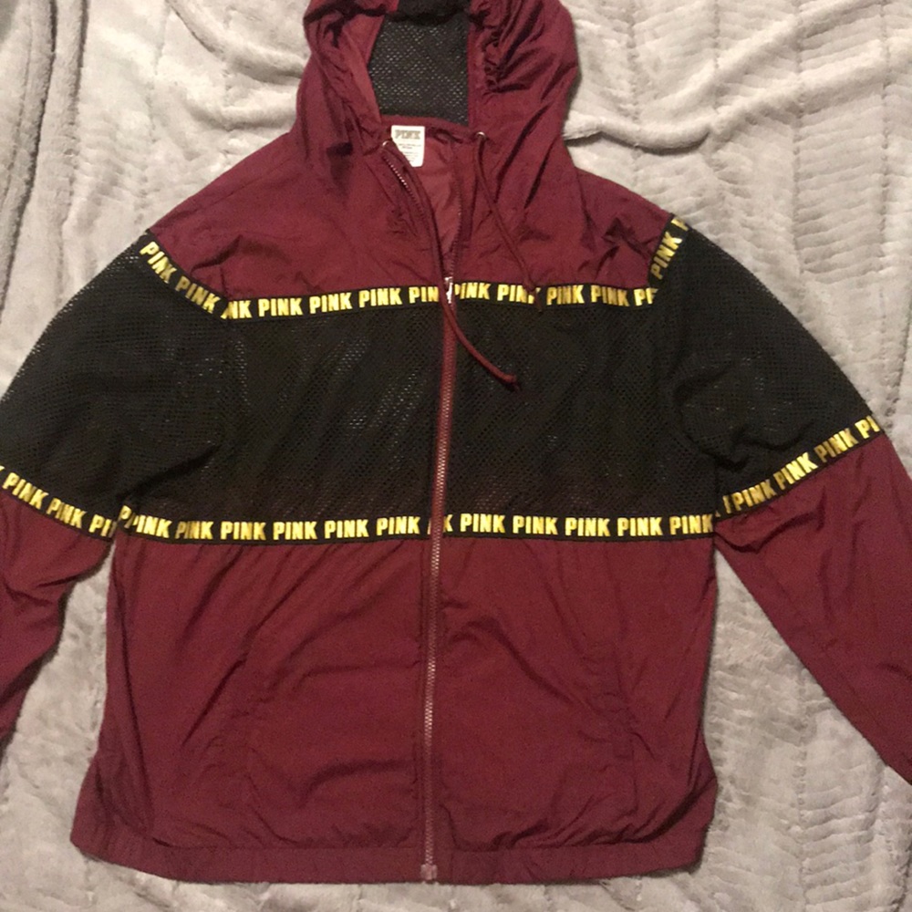 Maroon mesh bomber jacket from Victoria’s Secret!